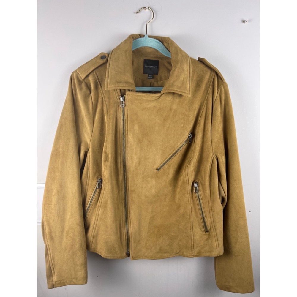 Lane Bryant Faux Suede Moto Jacket 14/16 Camel Asymmetrical Zip Biker Western